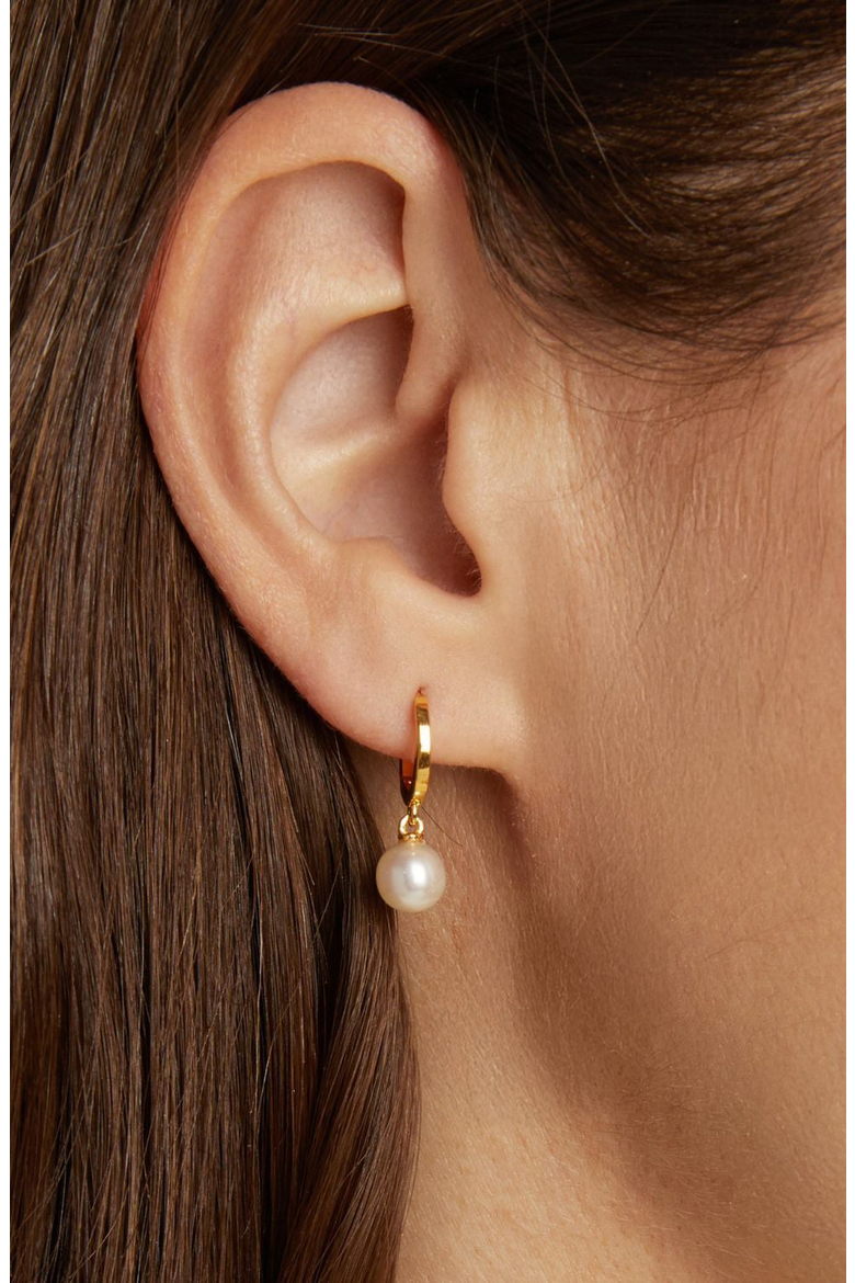 Pearl Huggie Earrings, Alternate, color, Yellow Gold Vermeil