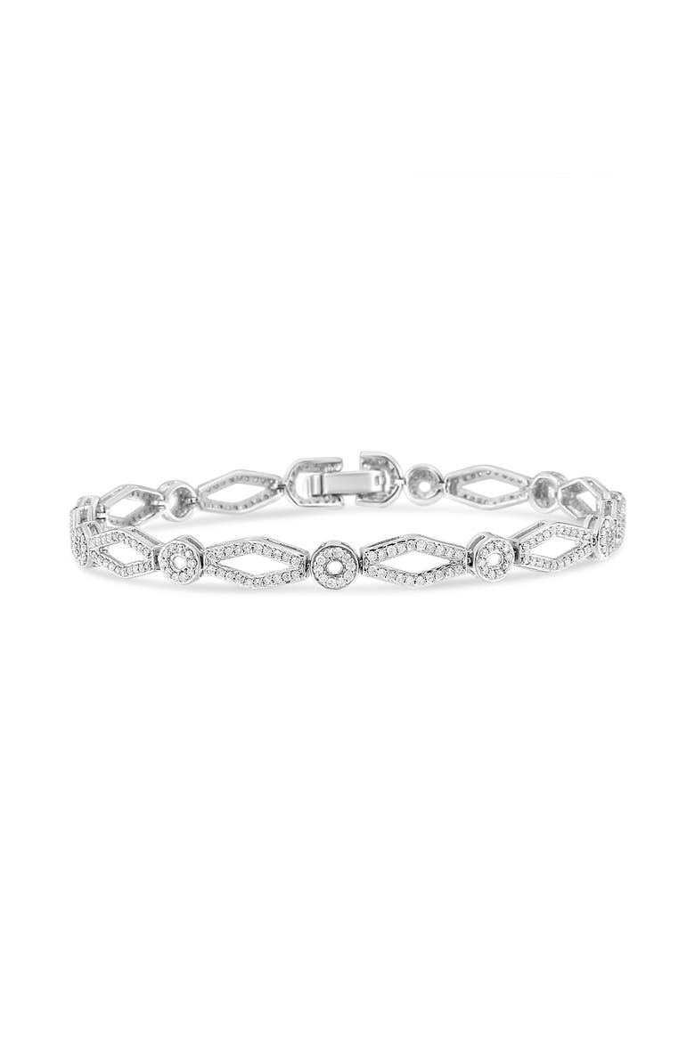 Silver 1 1/2 Cttw Diamond Studded Circle and Kite-Shaped Link Bracelet, Alternate, color, White