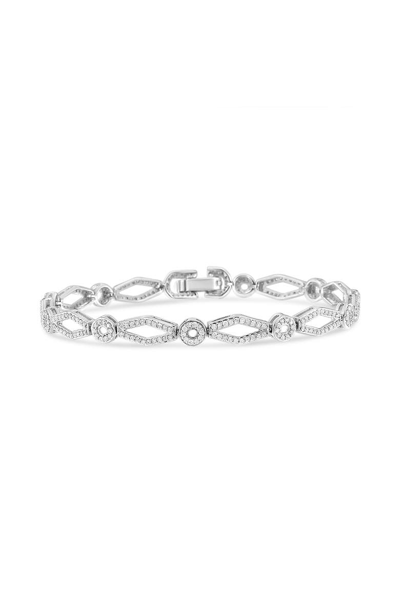 Haus of Brilliance Silver 1 1/2 Cttw Diamond Studded Circle and Kite-Shaped Link Bracelet, Alternate, color, White