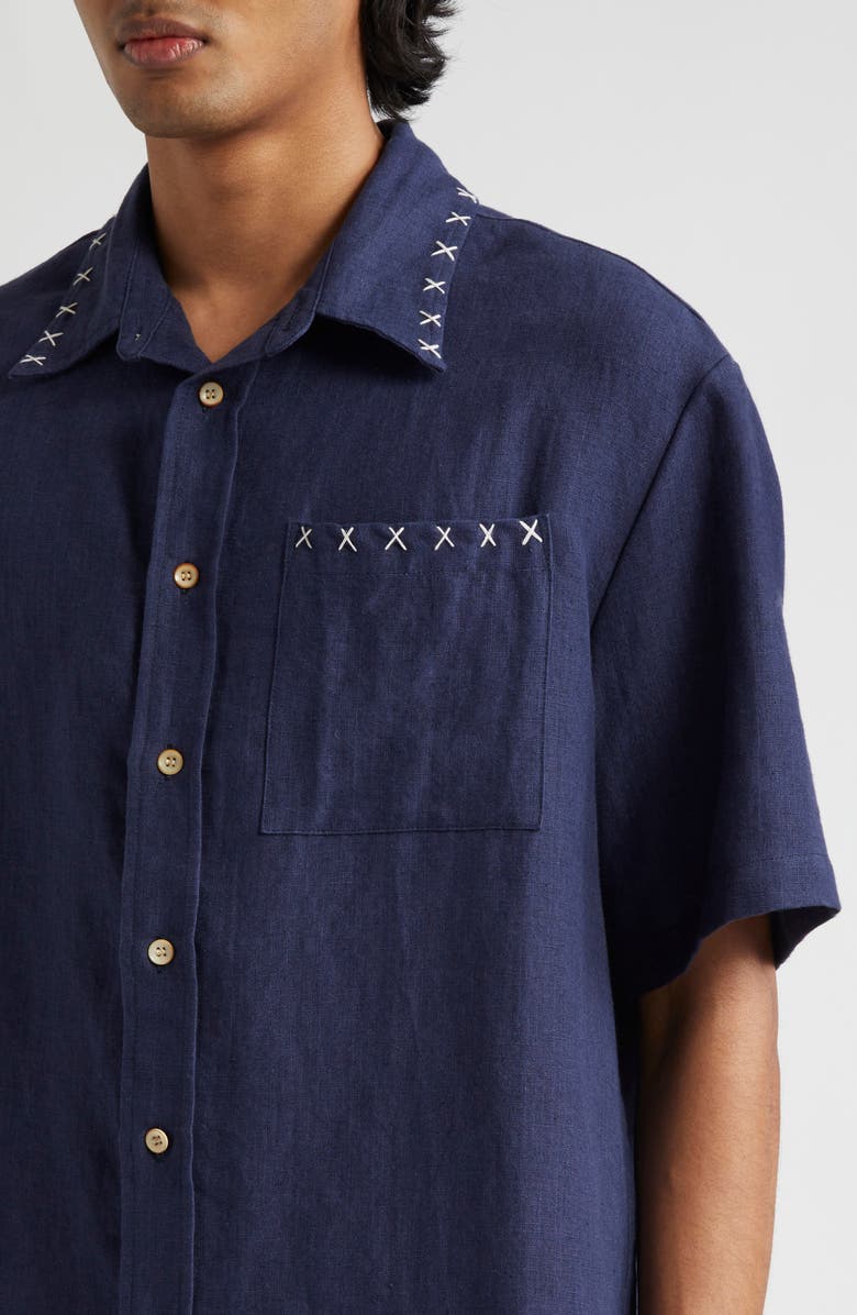 The Elder Statesman Sulfur Embroidered Cotton Shirt, Alternate, color,