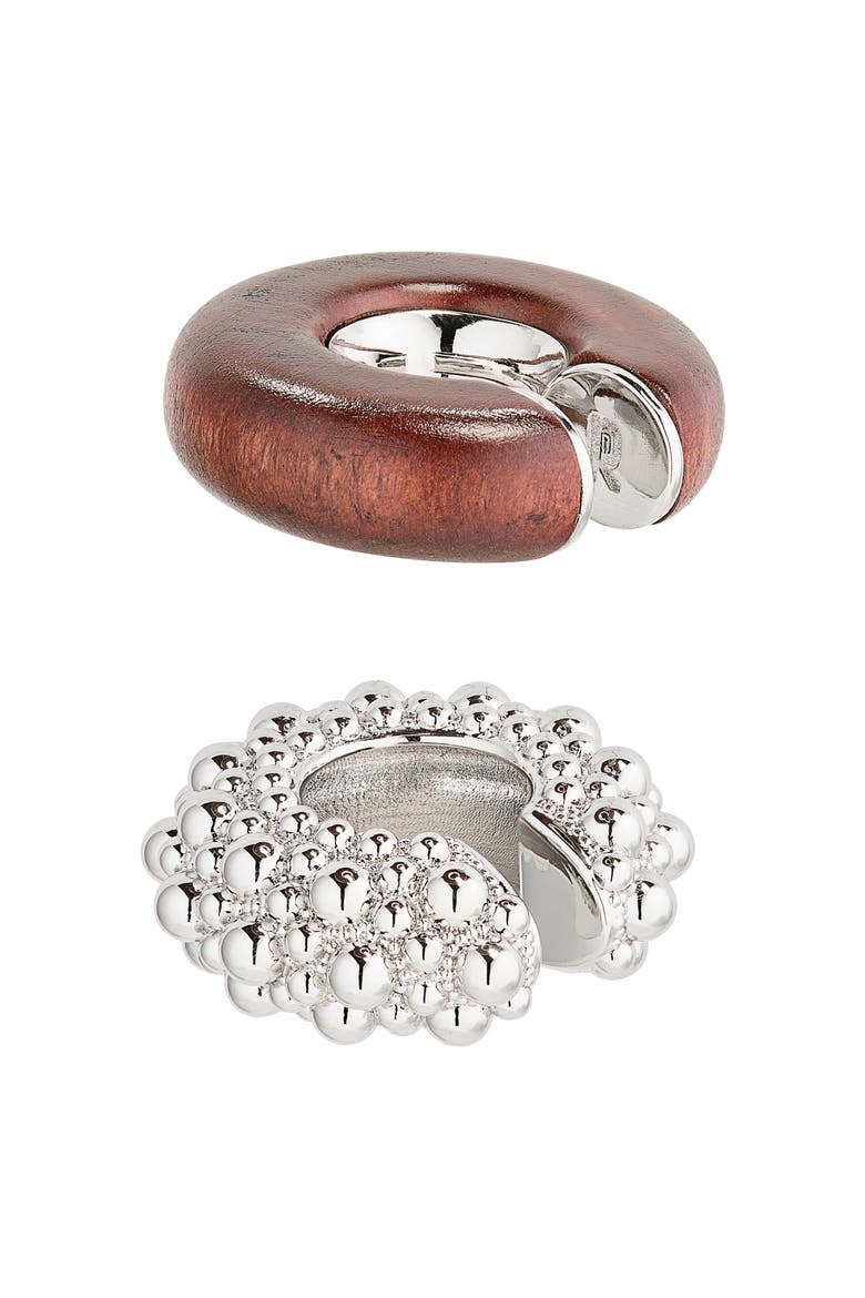 Set of 2 Mismatched Ear Cuffs, Alternate, color, WOOD / SILVER