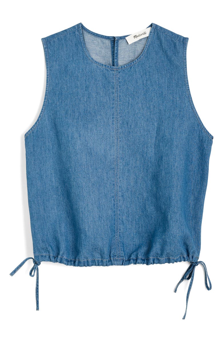 Madewell Cinched Denim Shell Top, Alternate, color, Irving Wash