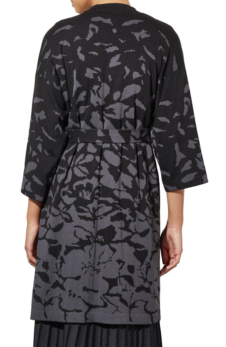 Ming Wang Floral Jacquard Belted Jacket, Alternate, color, Blk/Granite