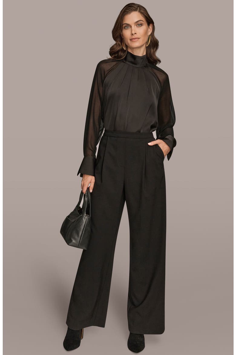 Front Pleat Wide Leg Pants, Alternate, color, BLACK