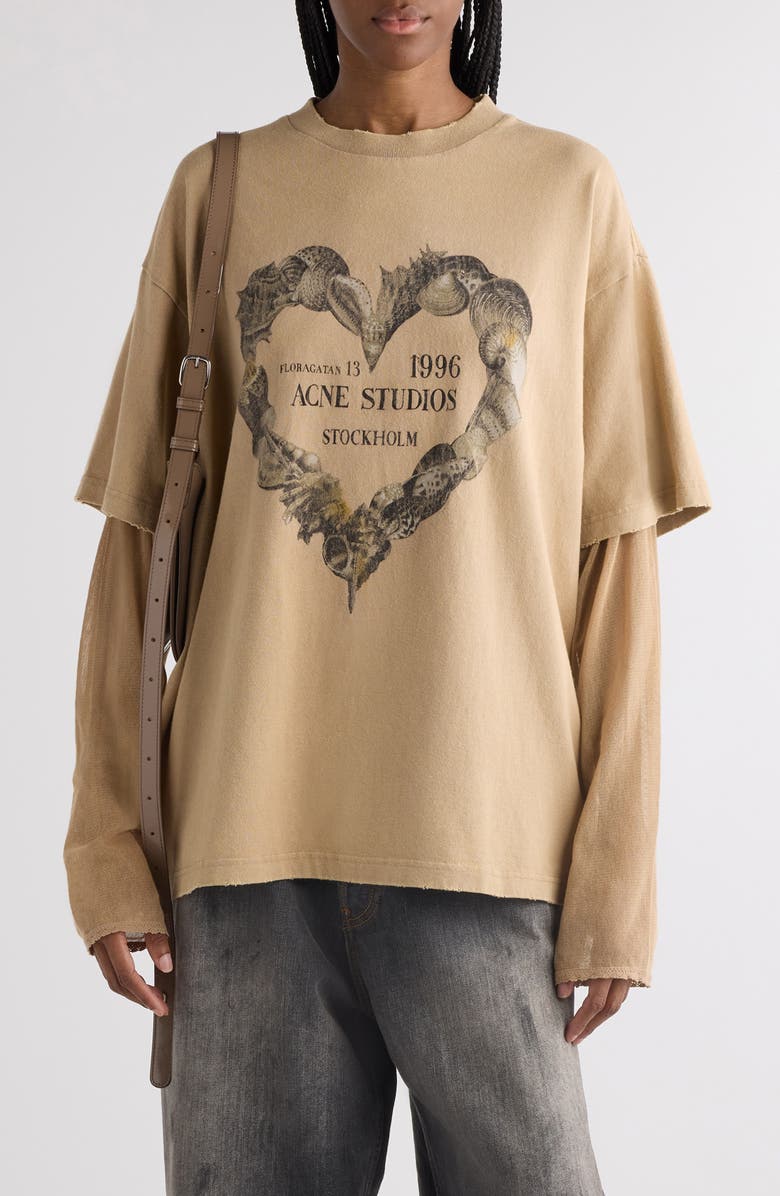 Acne Studios Edra Double Layered Cotton & Mesh T-Shirt, Main, color,