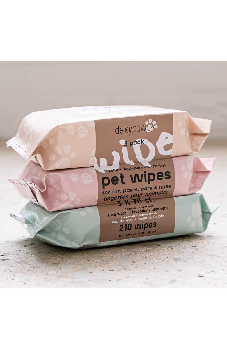 Dexypaws Pet Cleansing Wipes, 3 Packs (70ct each), Aloe Lavender Rose Water, Alternate, color, Multicolored