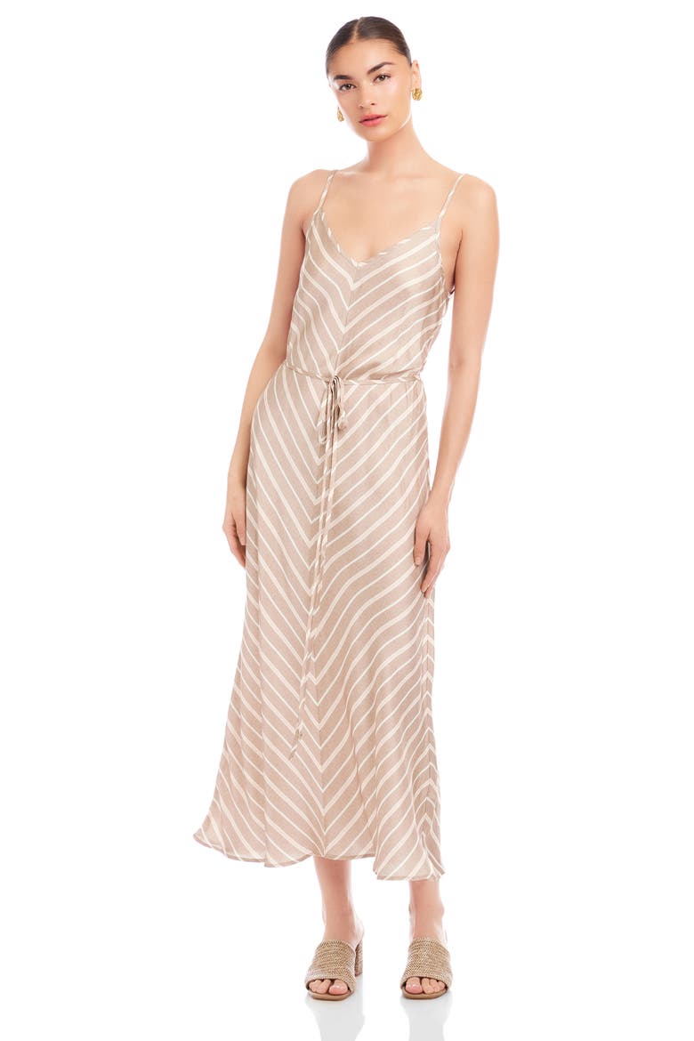Cami Chevron Stripe Satin Midi Dress, Alternate, color, KHAKI