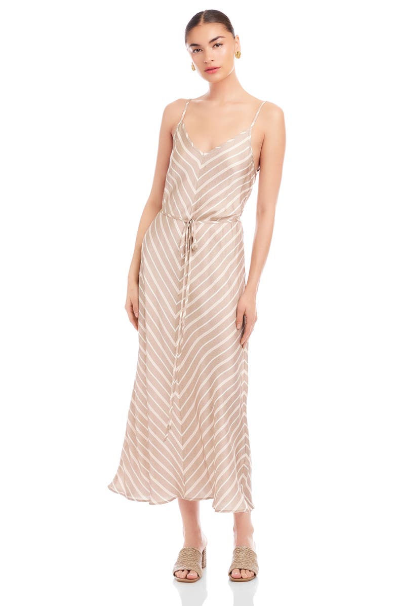FIFTEEN TWENTY Cami Chevron Stripe Satin Midi Dress, Alternate, color, Khaki