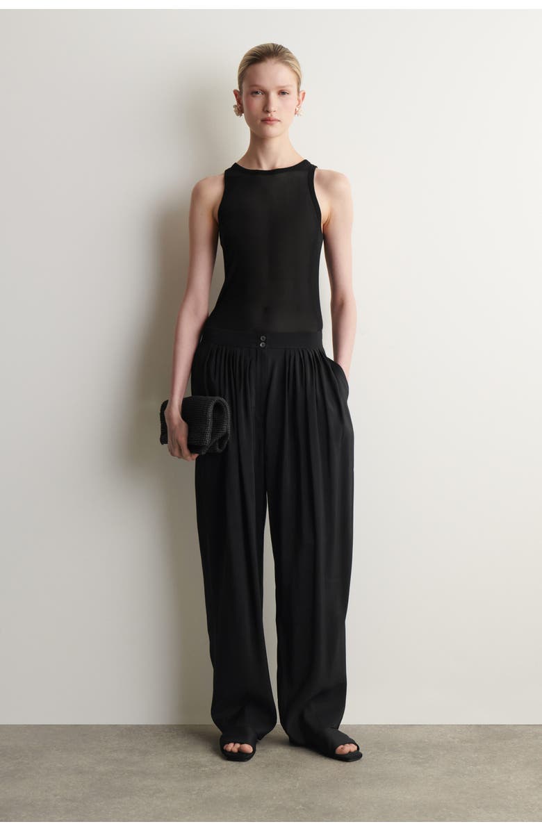 COS Draped Pleated Straight-leg Trousers, Main, color, Black