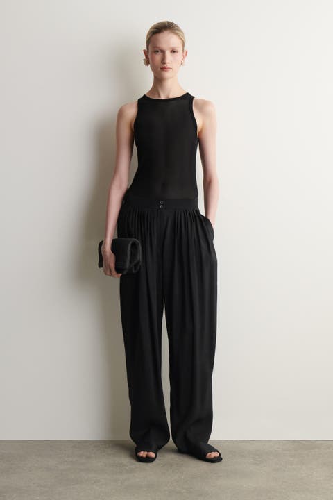 Draped Pleated Straight-leg Trousers