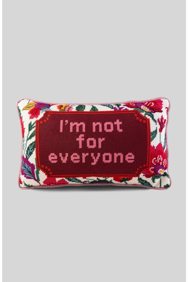 Not For Everyone Needlepoint Pillow, Main, color, Pink, Maroon, Red, White