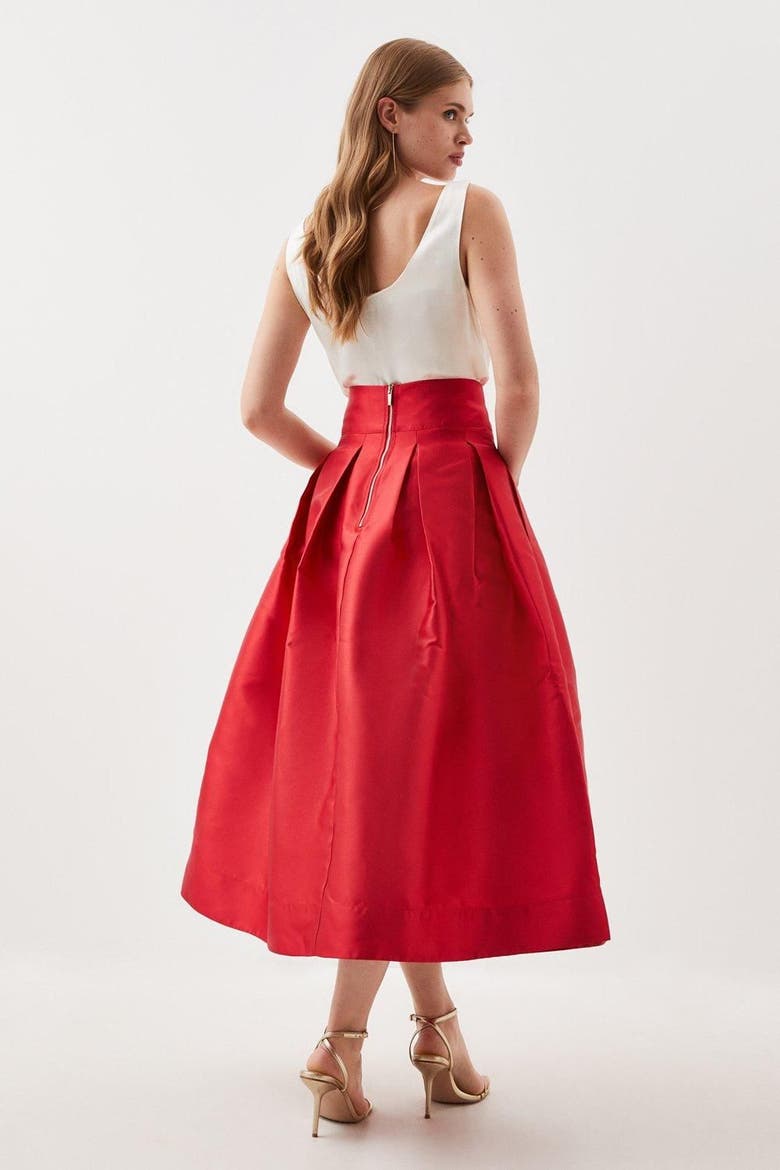 Twill Woven Prom Maxi Skirt, Alternate, color, Red