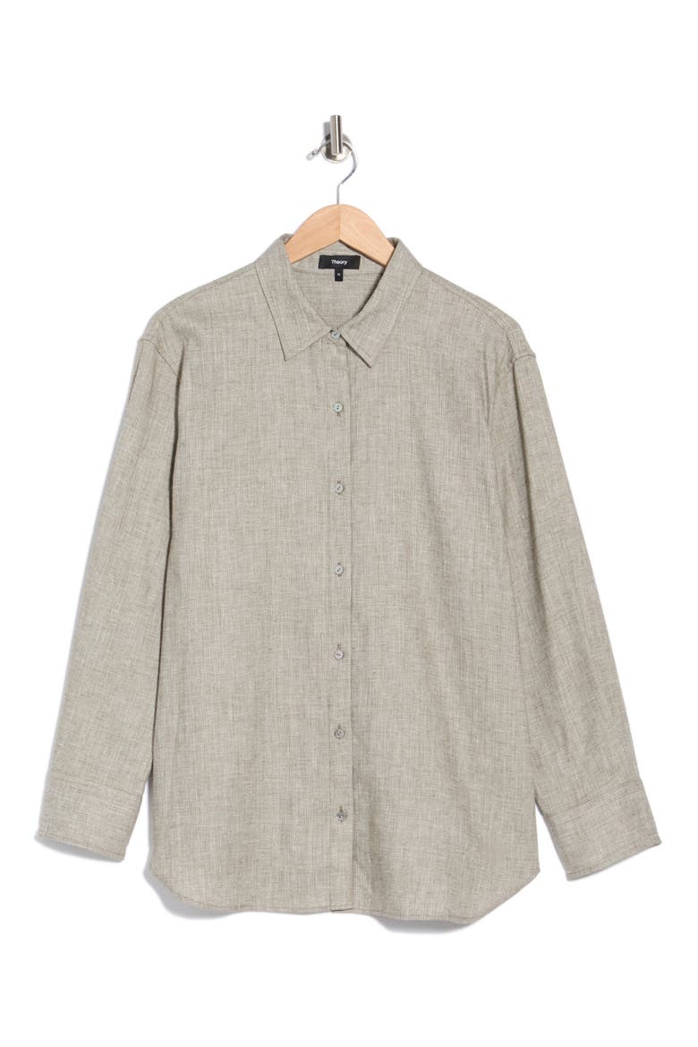 Linen Blend Boyfriend Shirt, Alternate, color, KALAMATA