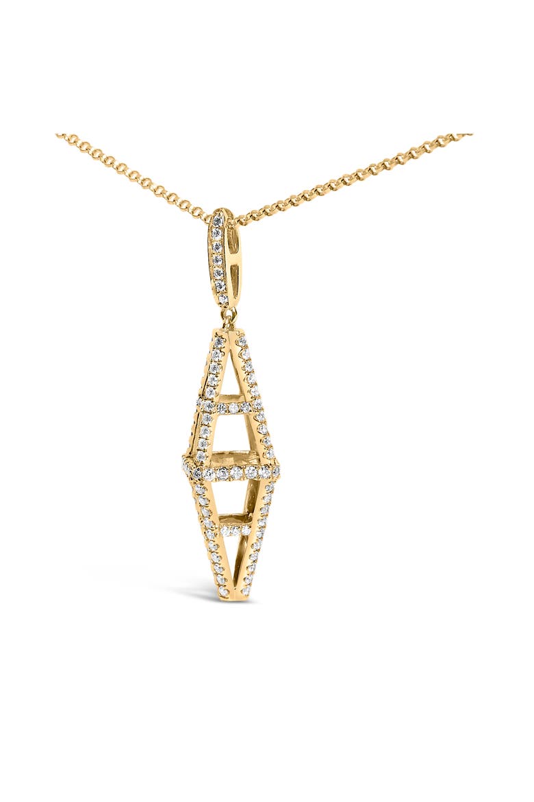 14K Yellow Gold 1.0 Cttw Diamond Studded Geometric Double Pyramid Pendant Necklace, Alternate, color, Yellow