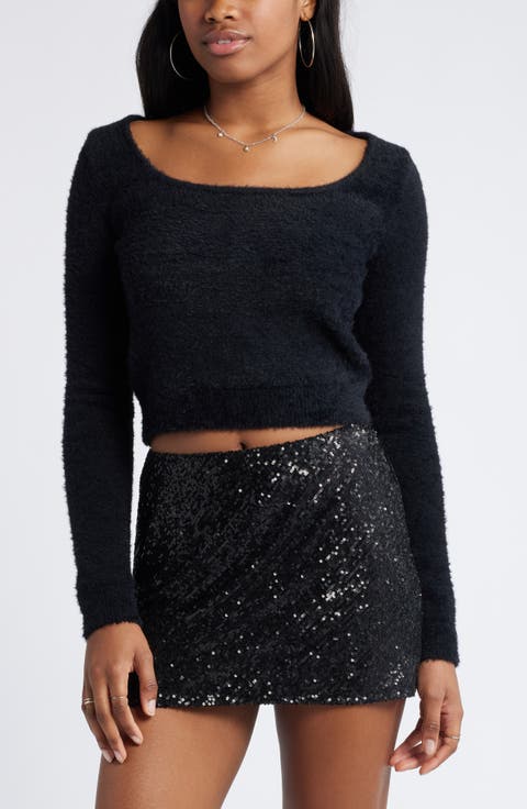 Fuzzy Scoop Neck Crop Sweater