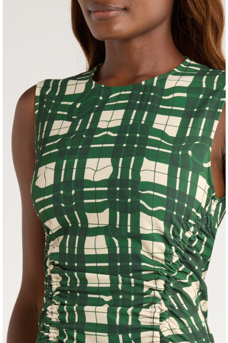 Check Ruched Sleeveless Midi Dress, Alternate, color, CHECKERED WAVE