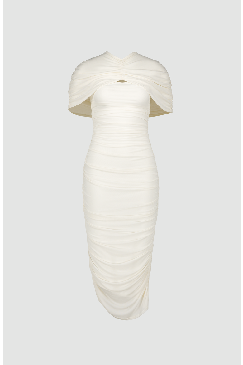 Zola Mesh Cape Midi Dress, Main, color, Cream