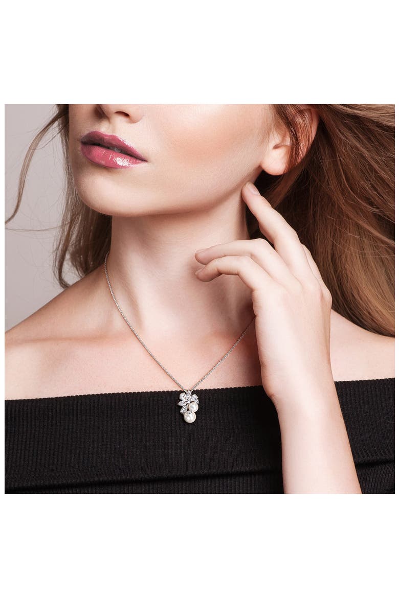 Pearl & White Sapphire Pendant Necklace, Alternate, color, WHITE