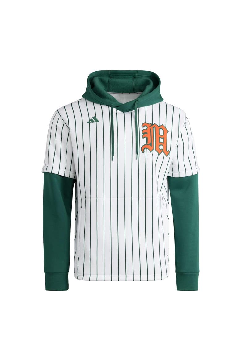 Men's adidas White/Green Miami Hurricanes Baseball Hoodie, Alternate, color, White