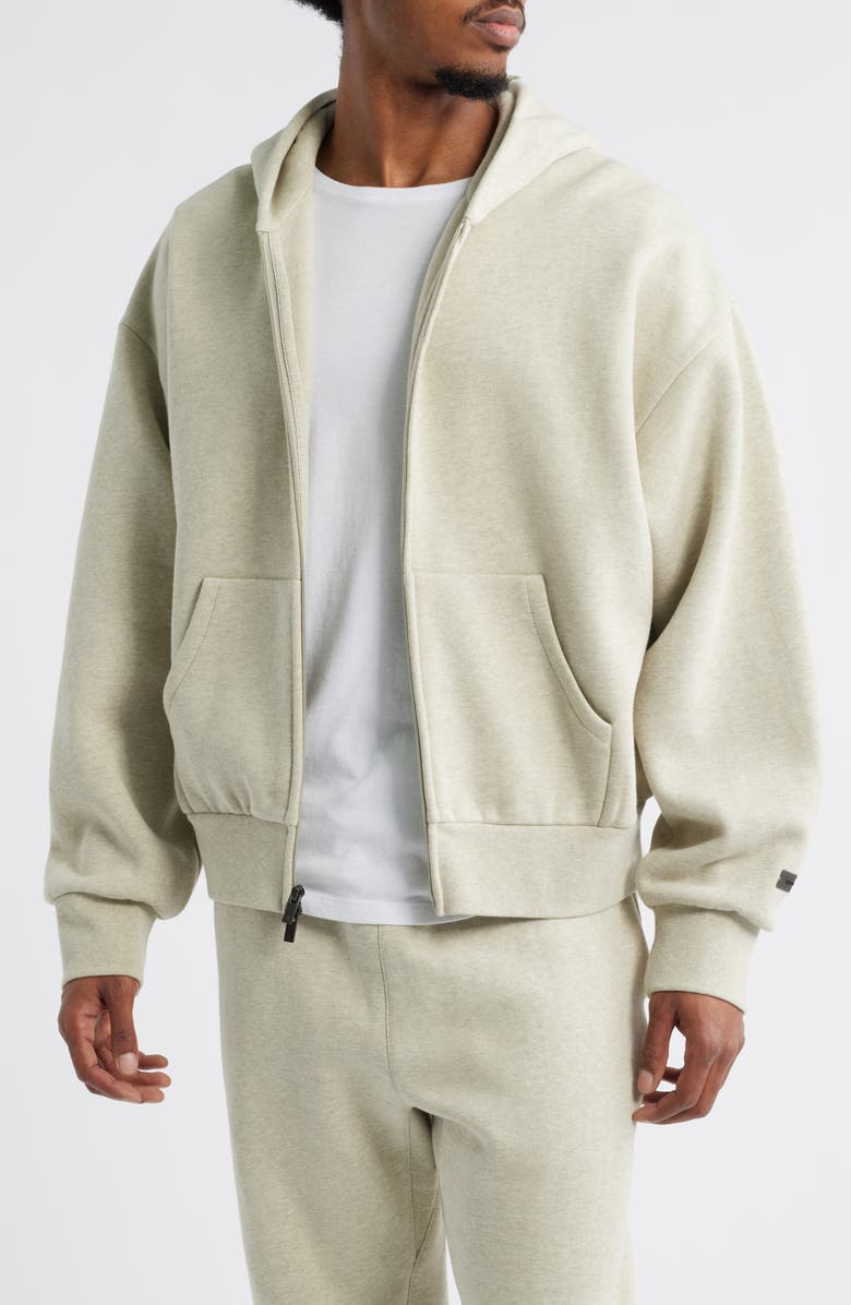 Fear of God Essentials Classic Fit Fleece Zip-Up Hoodie, Main, color, Heather Stone