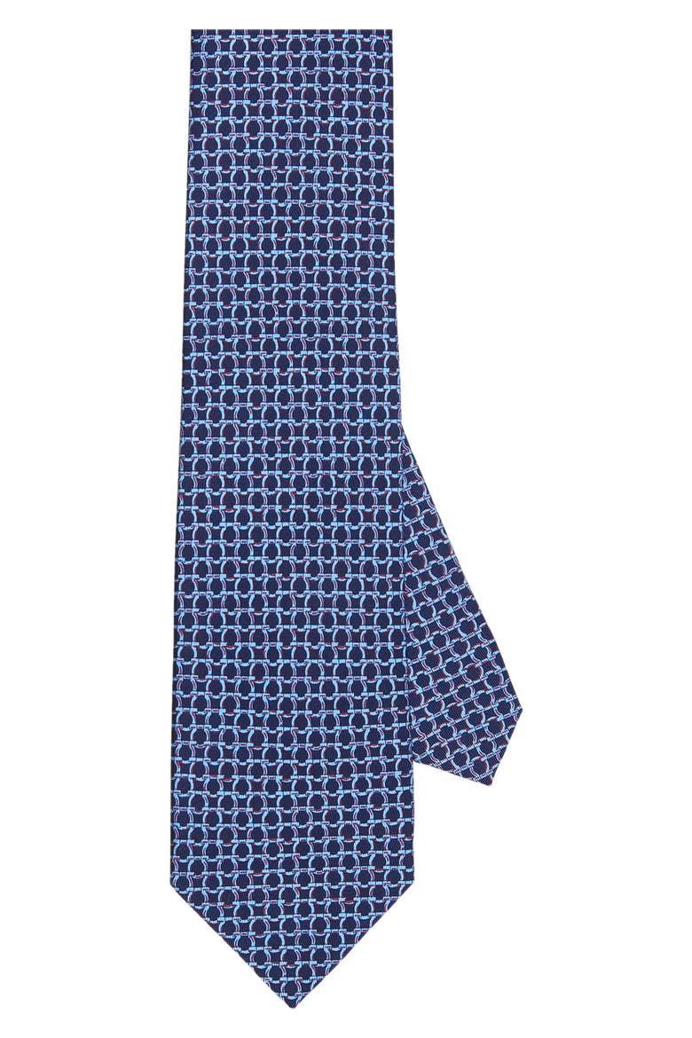 Salvatore Ferragamo Gancini Print Silk Tie, Main, color, NAVY