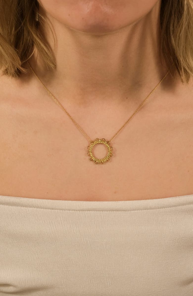 Sterling Forever Lace Circle Pendant Necklace, Alternate, color, Gold