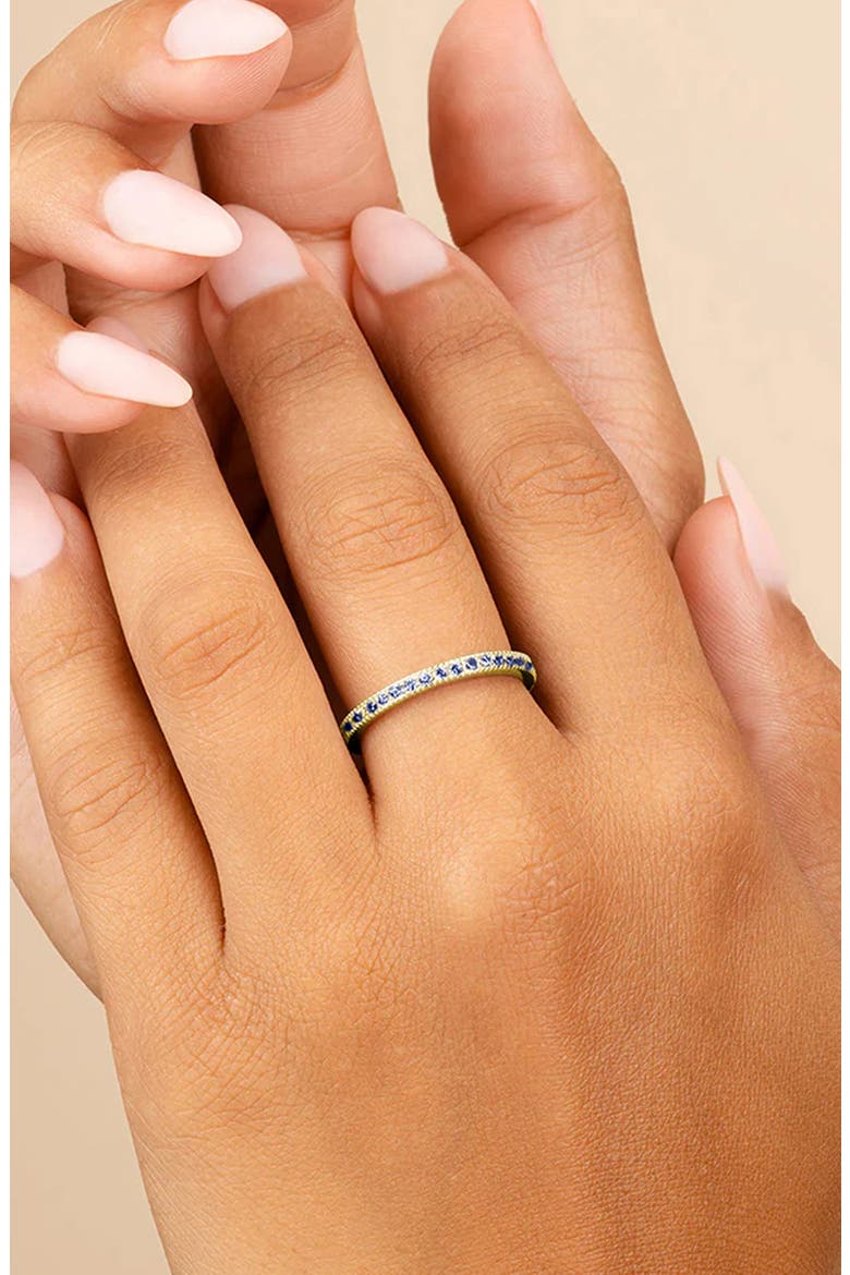 Cubic Zirconia Pavé Thin Band Ring, Alternate, color, GOLD/ SAPPHIRE