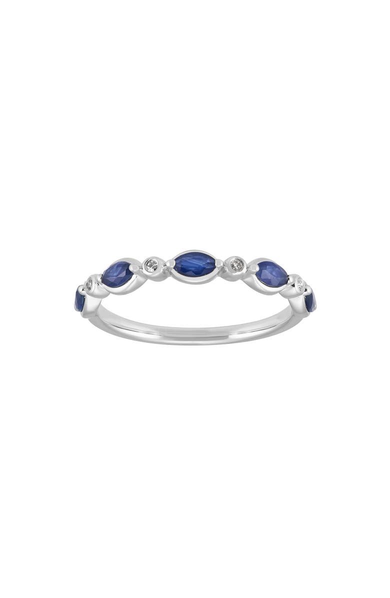 Frankie & Zoe 14K White Gold Round Diamond & Marquise Sapphire Band Ring, Alternate, color, Silver/ Blue