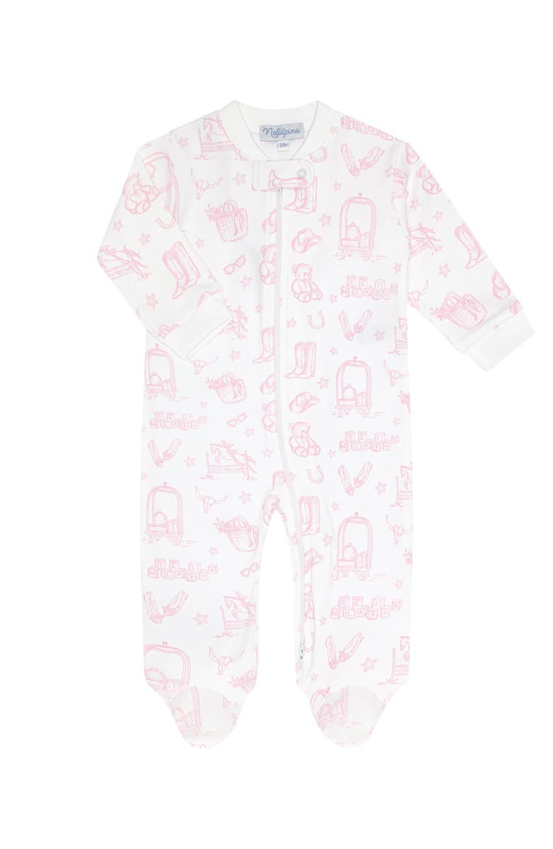 Nellapima Pink Lone Star Toile Zipper Footie - Baby, Main, color, Pink
