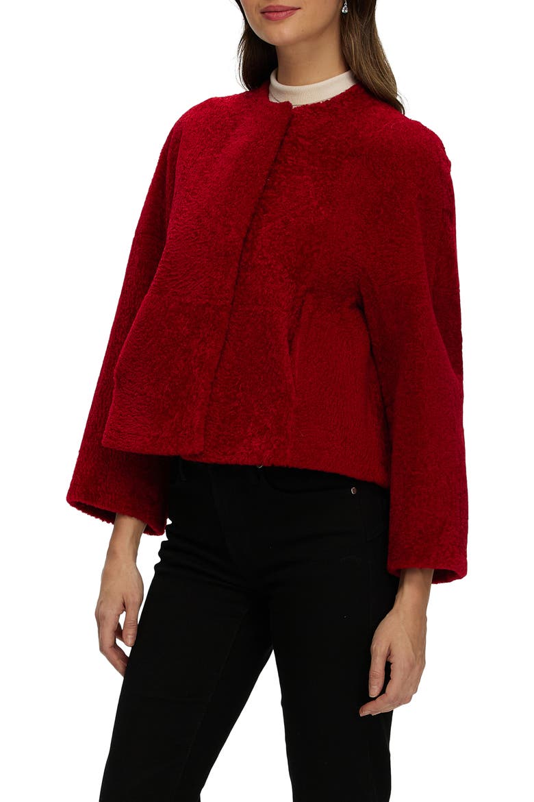 Genuine Shearling Jacket with 3/4 Sleeves and Reversible, Alternate, color, RED