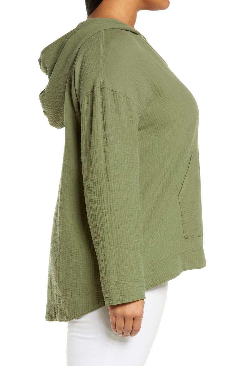 Double Gauze Linen Blend Hoodie, Alternate, color, GREEN SORREL