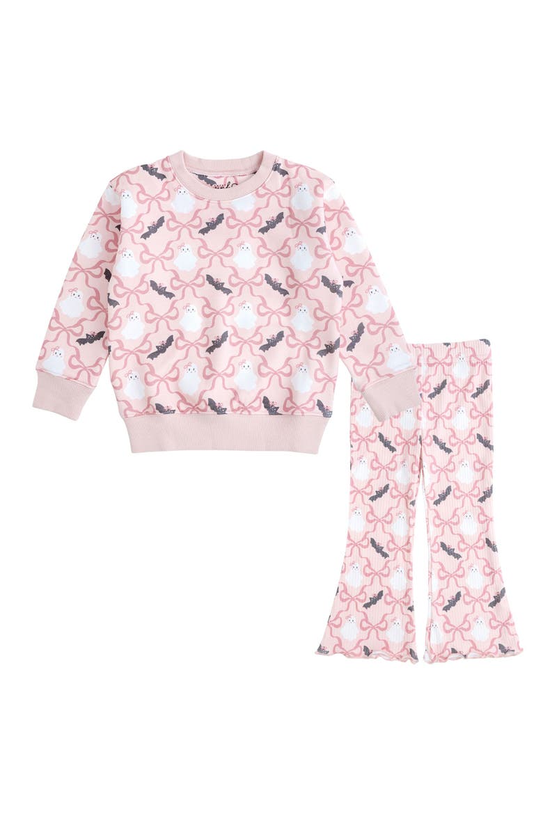 Bat And Ghost Trellis Halloween Sweatshirt & Flare Legging Set, Main, color, Pink