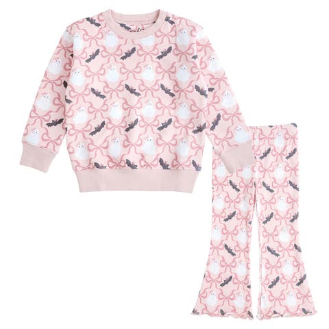Bat And Ghost Trellis Halloween Sweatshirt & Flare Legging Set