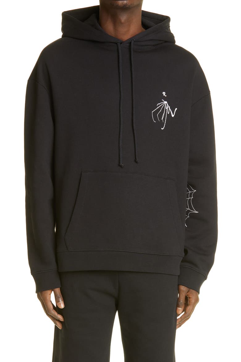 Gothic Print Cotton Hoodie, Main, color, BLACK