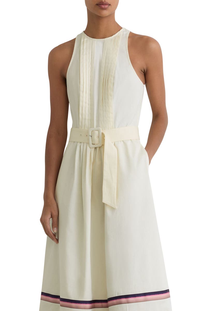Reiss Sara Pleat Belted A-Line Dress, Alternate, color, Cream