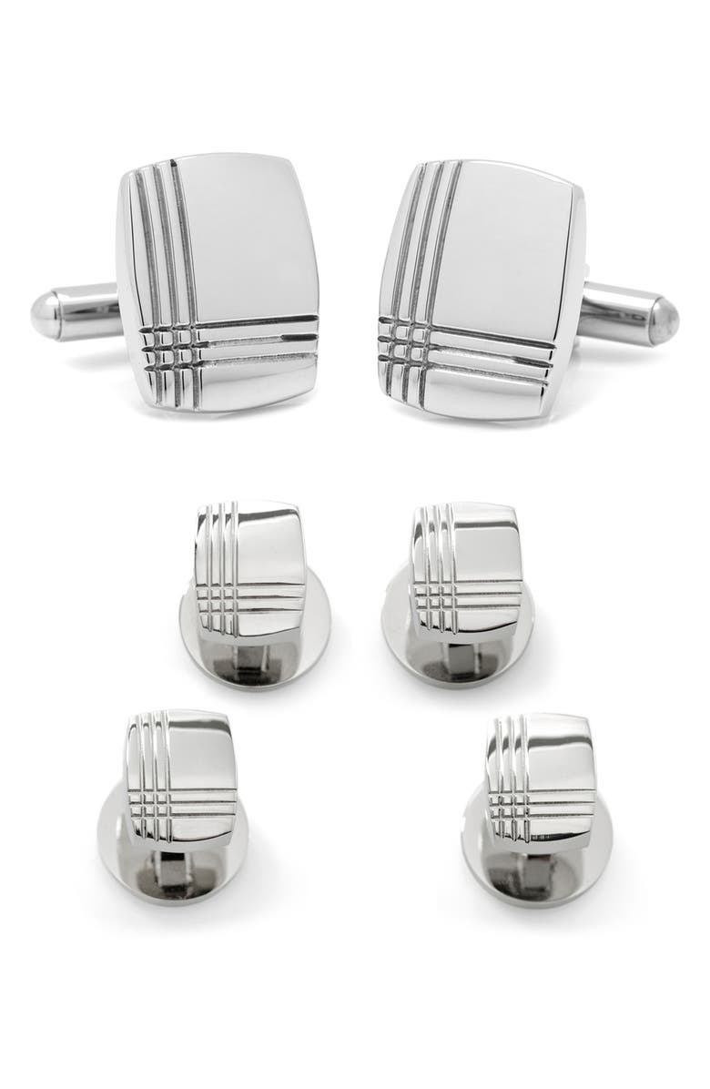Cufflinks, Inc. Tartan Cuff Link & Stud Set, Alternate, color, Silver