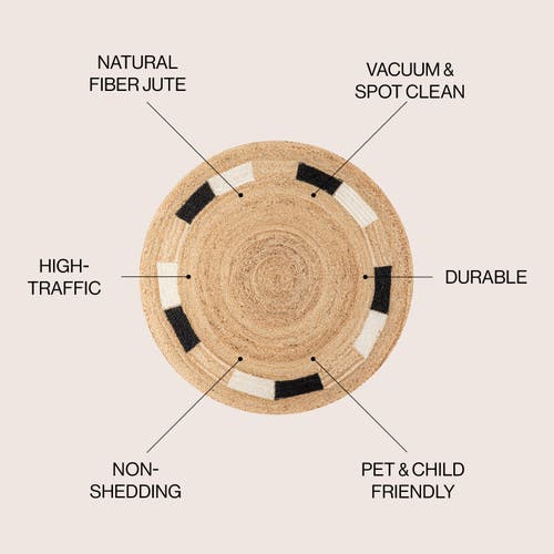 Jonathan Y Porto Geometric Jute Circle Round Area Rug In Natural/cream/black