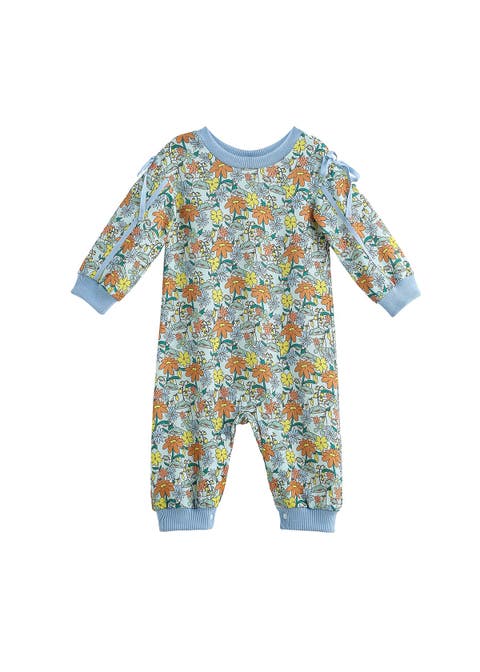 Ivy Bloom Long Sleeve Floral Ribbed Trim Straight Leg Romper