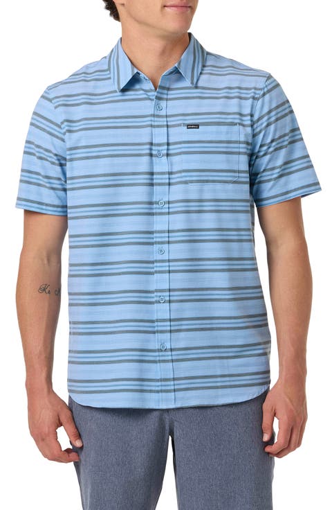 Relaxed Fit Short Sleeve Performance Slub Button-Up Shirt