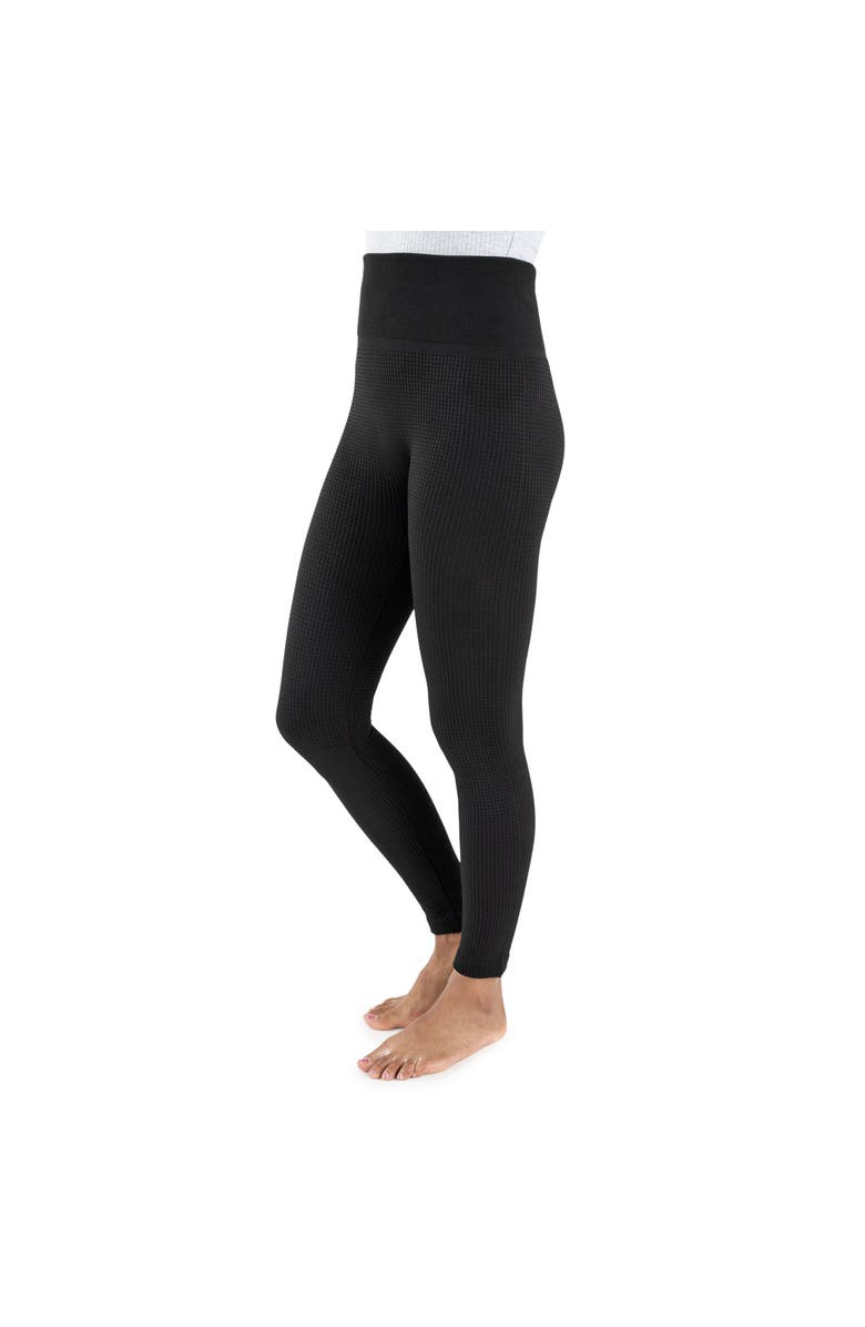 MUK LUKS Fleece Lined Leggings - 4" Waistband, Alternate, color, Ebony Waffle