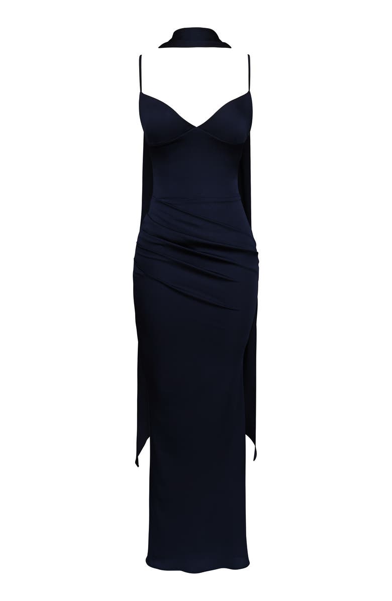 HOUSE OF CB Freya Gathered Satin Spaghetti Strap Gown with Scarf, Alternate, color, 