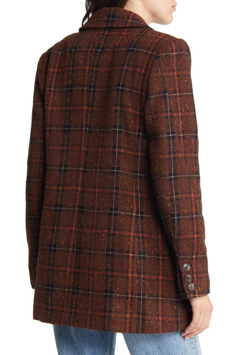 Double Breasted Plaid Coat, Alternate, color, BROWN- BLACK DONEGAL