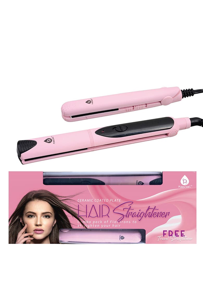 Flat Iron with A Free Travel Straightener, Alternate, color, Pink