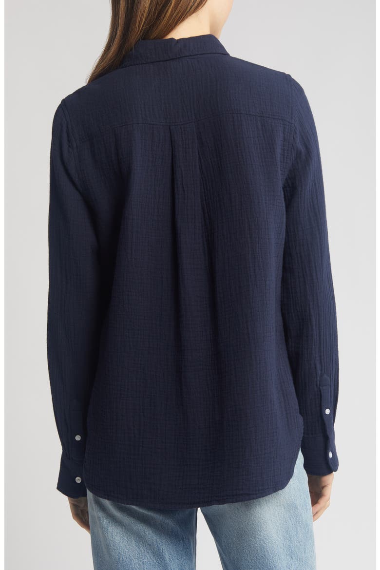 Casual Gauze Button-Up Shirt, Alternate, color, NAVY BLAZER