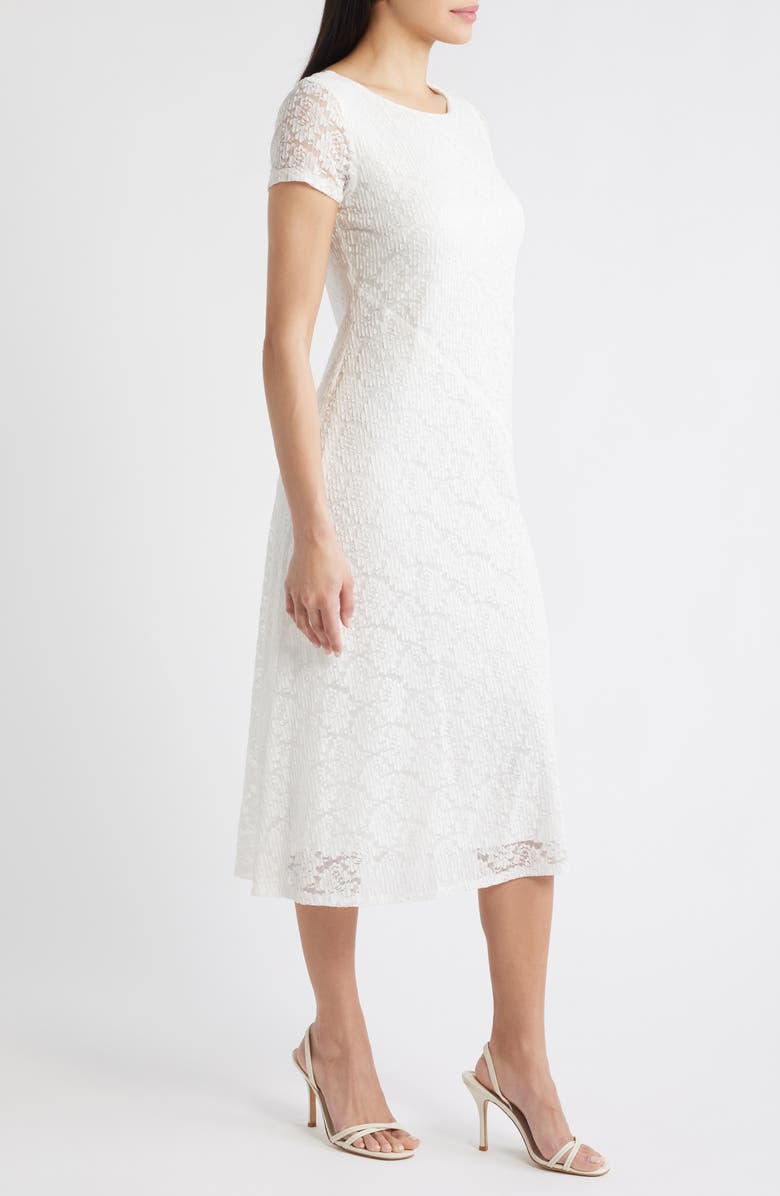 Connected Apparel Lace Midi Dress, Alternate, color, White