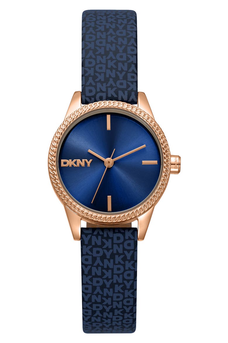L 113 Leather Strap Watch, Main, color, DARK BLUE