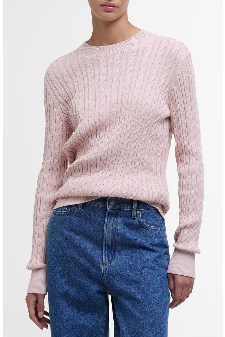 Hartland Cotton Cable Crewneck Sweater, Main, color, PRIMROSE PINK
