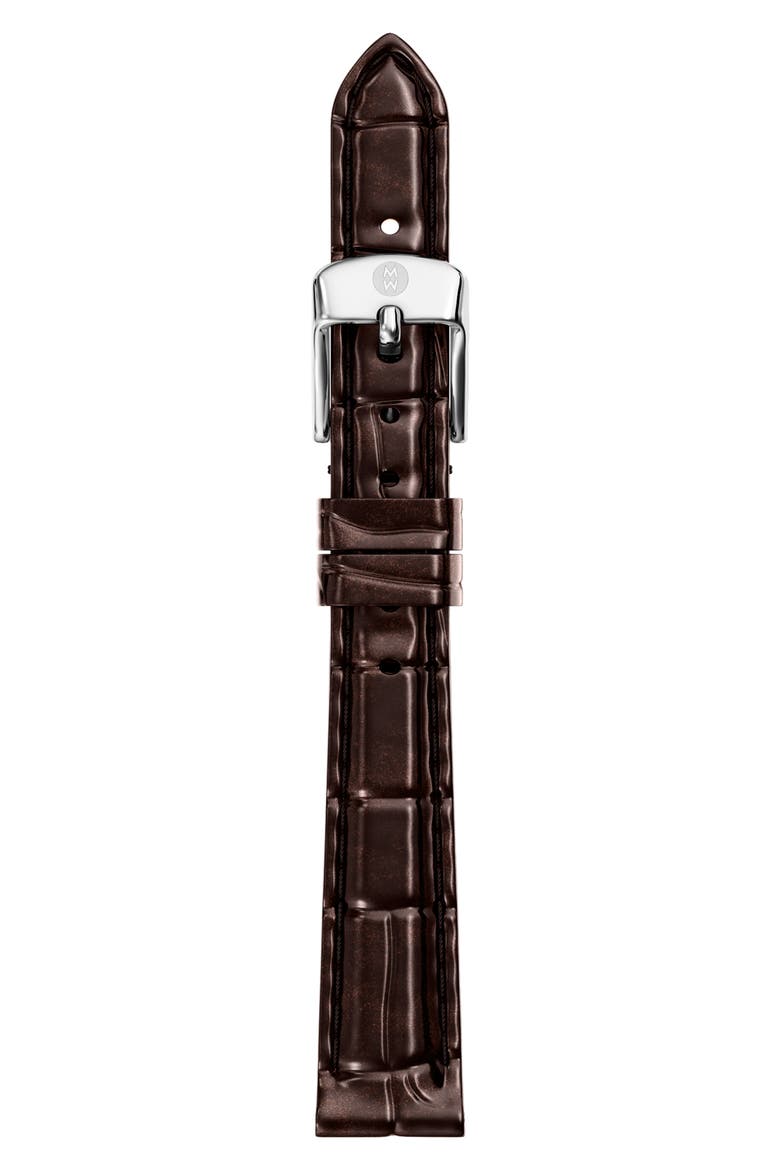 Chocolate Brown Croco-Calf Embossed Leather Strap 12-18mm, Main, color, DARK BROWN