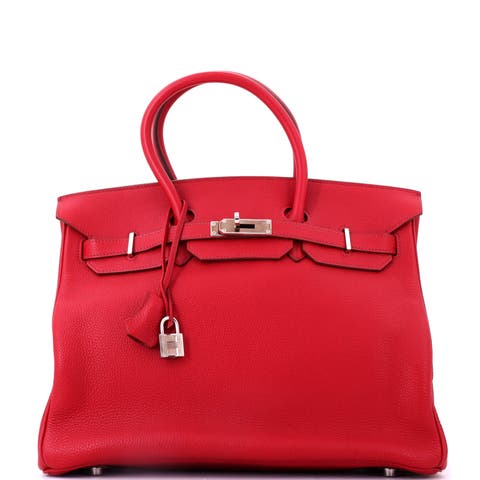 Birkin Handbag Red Vache Trekking with Palladium Hardware 35