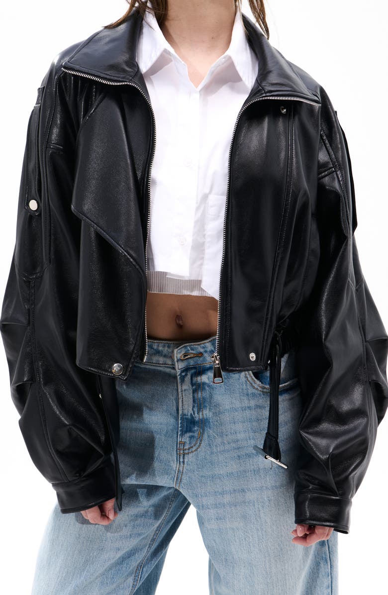 AZALEA WANG Faux Leather Moto Jacket, Alternate, color, Black